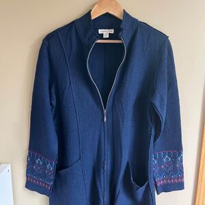 Coldwater Creek Wool Blend Blue Tunic full-zip Sweater size S